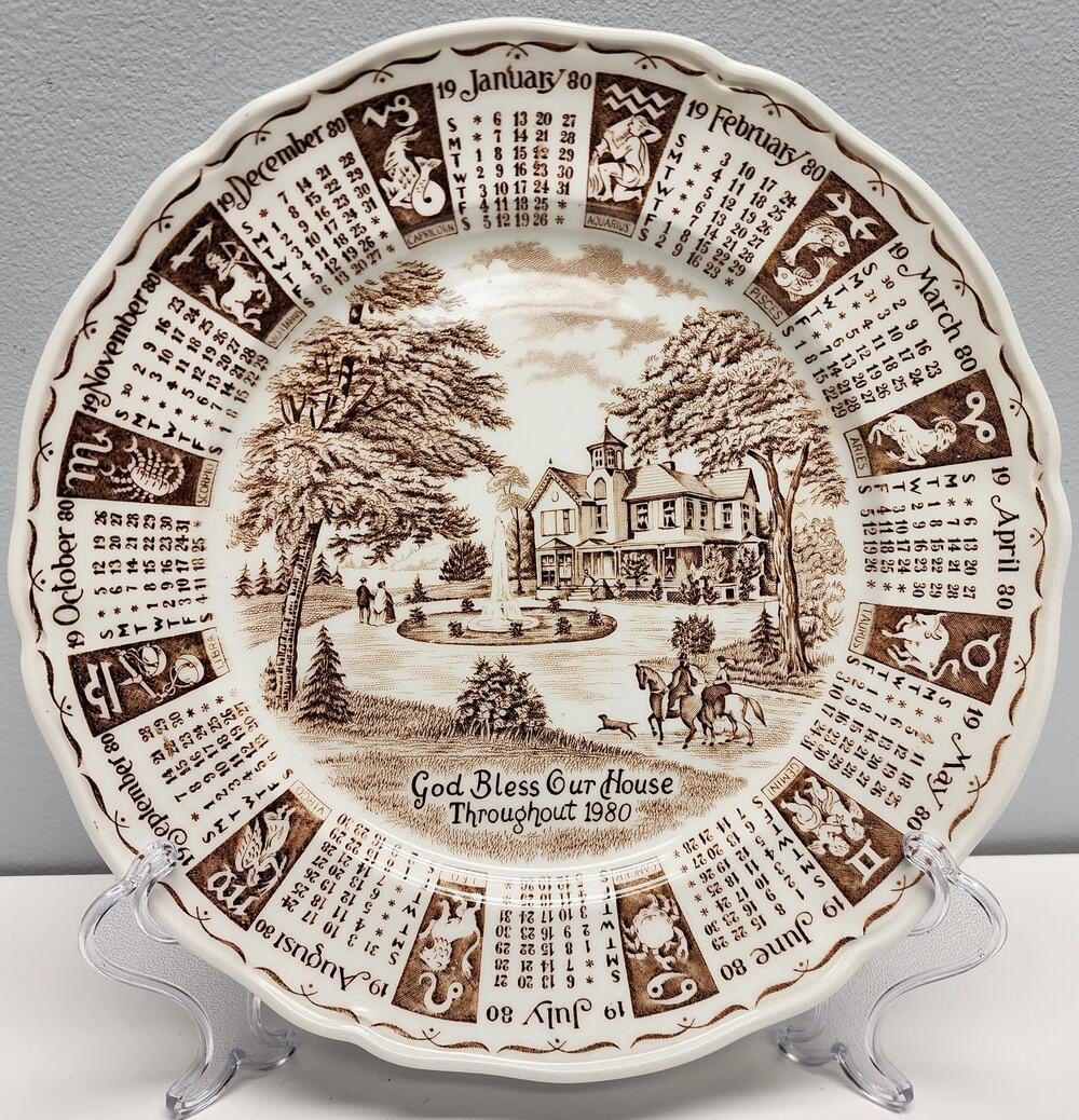 1980 Myott Calendar Plate 9" – Hand Engraved Staffordshire England Vintage Decor